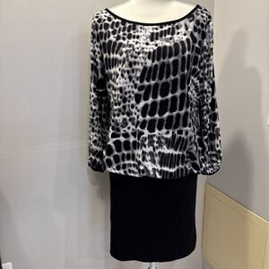 Nicole by Nicole Miller Large Black and White Long Sleeve Dress